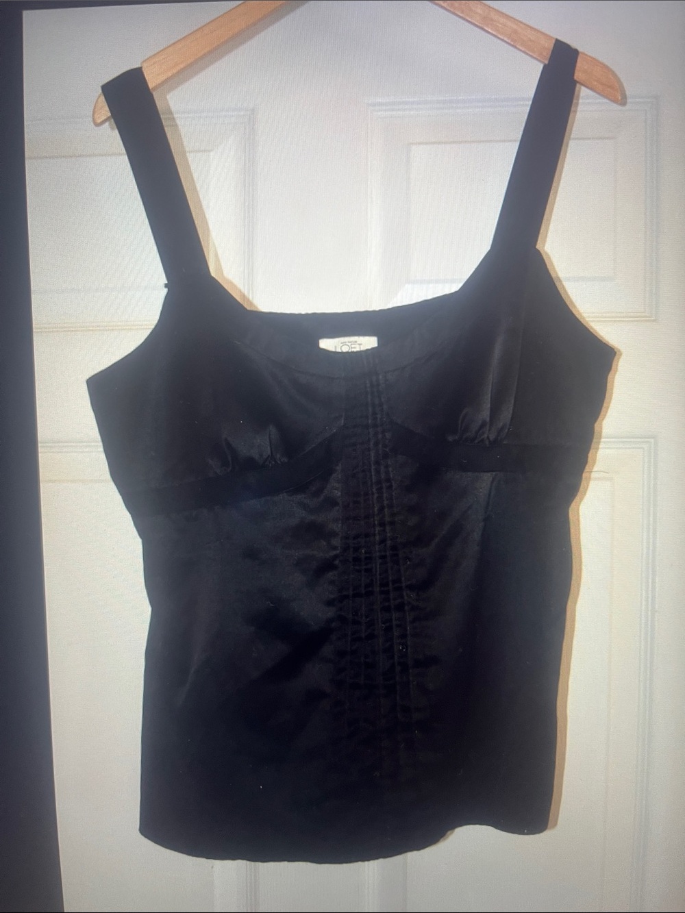 LOFT Black Square-Neck Camisole with Pintuck Front